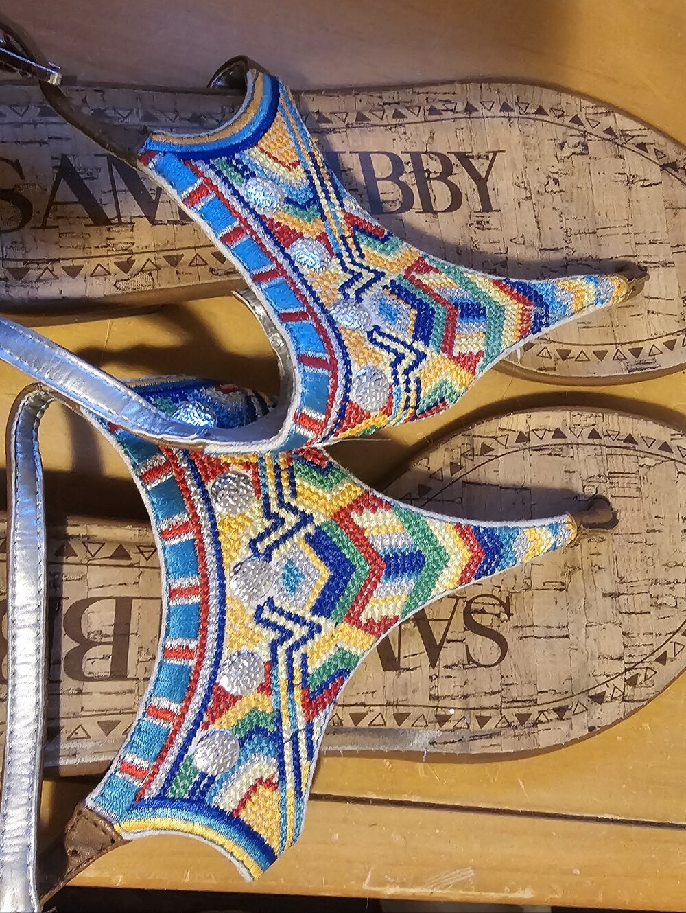 Sam & Libby Beaded Multicolor T-Strap Sandals